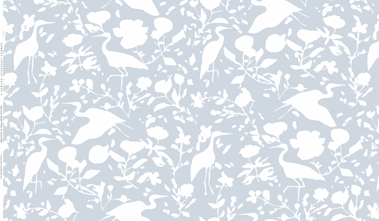 Egrets for Hadley in White and Natural Blue Wallpaper