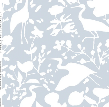 Egrets for Hadley in White and Natural Blue Wallpaper