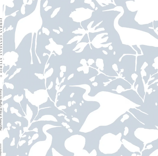 Egrets for Hadley in White and Natural Blue Wallpaper