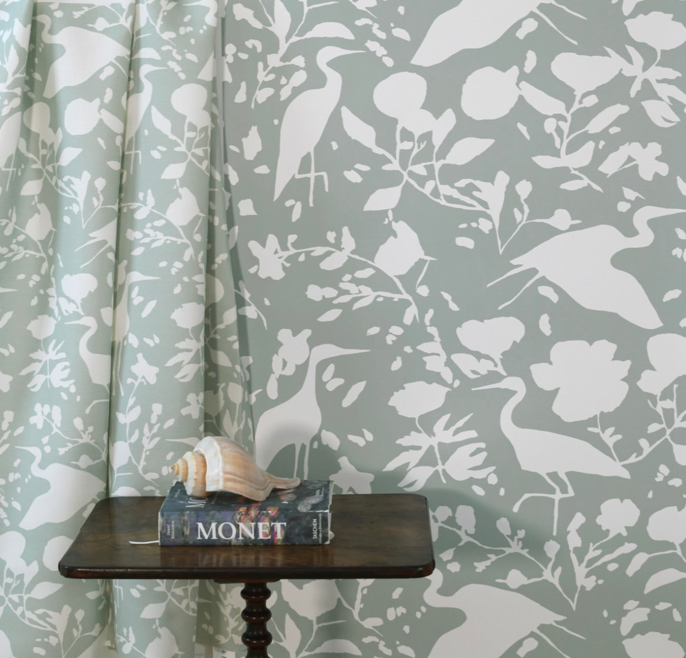 Egrets for Hadley in White & Leaf- Fabric