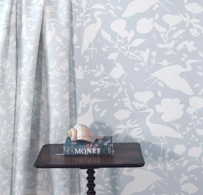 Egrets for Hadley in White and Natural Blue Wallpaper