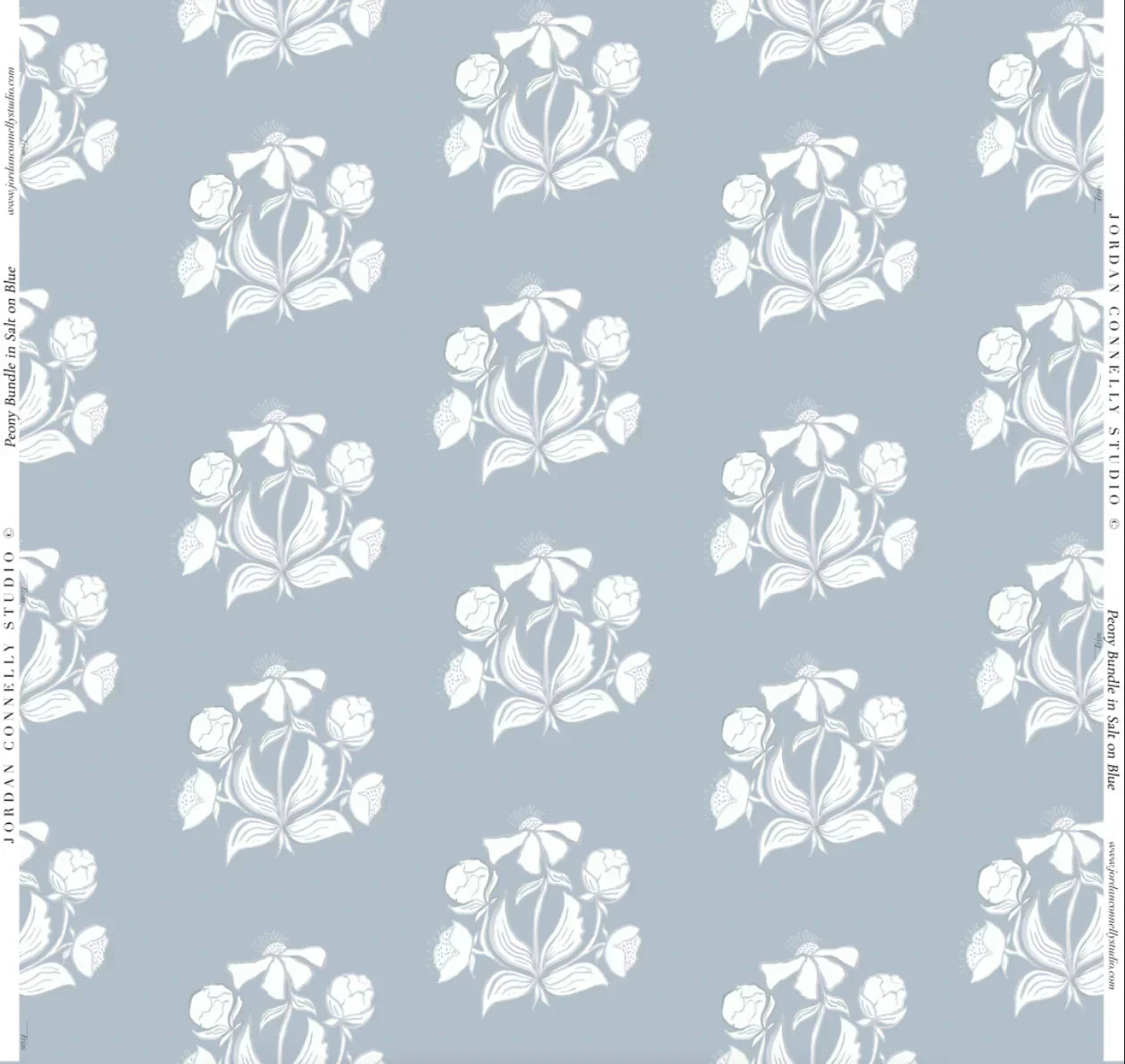 Peony Bundle in Salt on Blue Fabric SWATCH