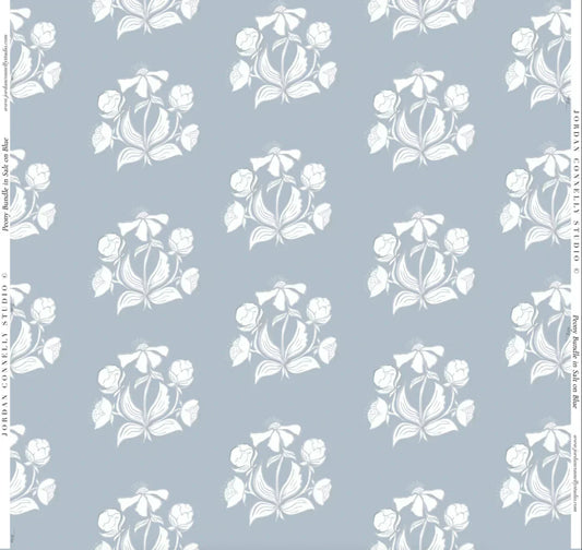 Peony Bundle in Salt on Blue Fabric SWATCH