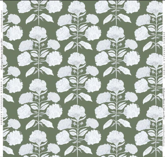 Hydrangea Bloom in Salt on Olive- Fabric