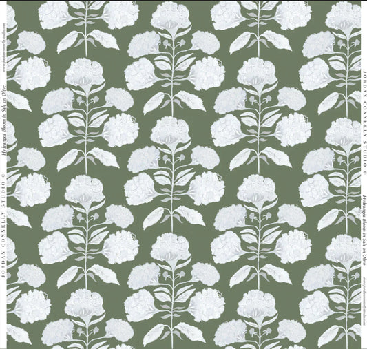 Hydrangea Bloom in Salt on Olive Fabric SWATCH