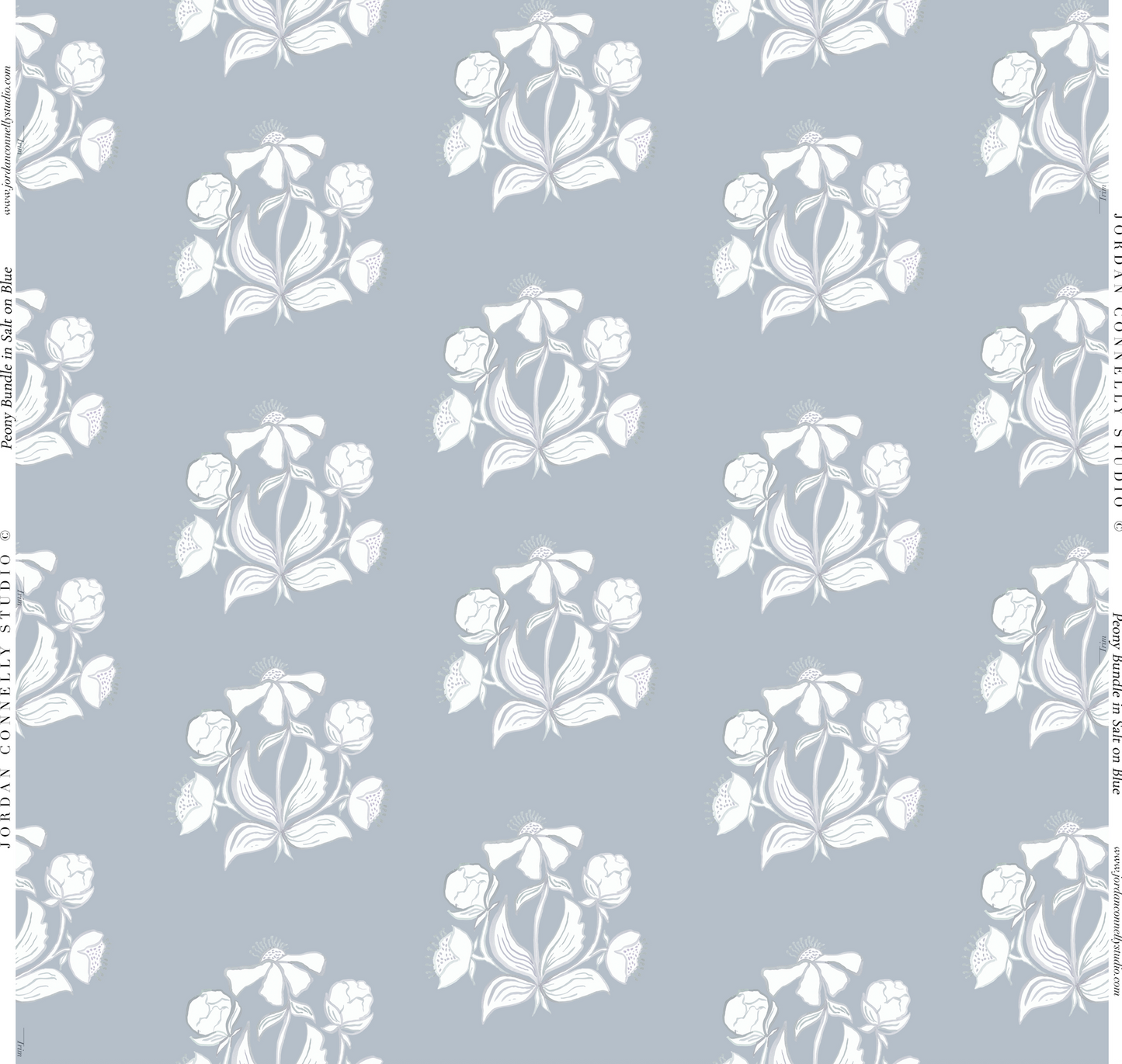Peony Bundle in Salt on Blue Wallpaper