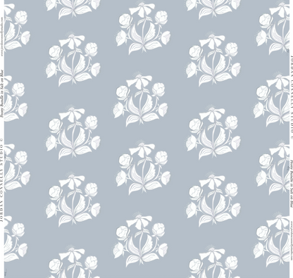 Peony Bundle in Salt on Blue Wallpaper