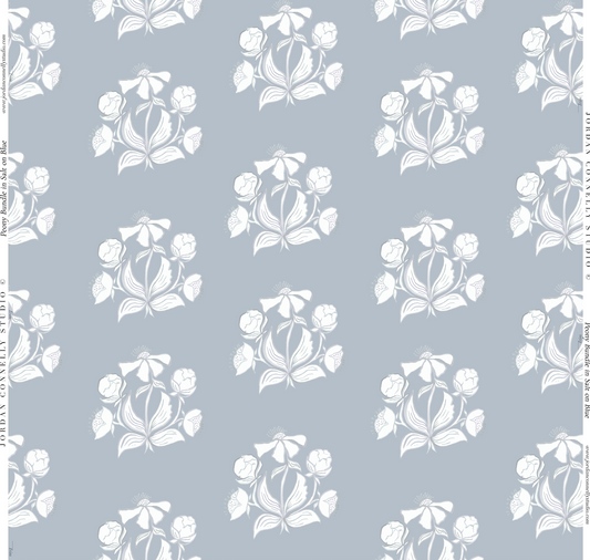Peony Bundle in Salt on Blue Wallpaper