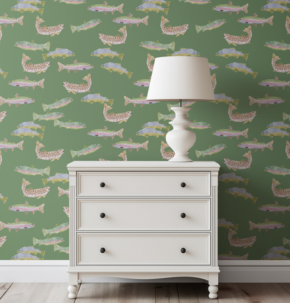 Tight Lines in Green Wallpaper