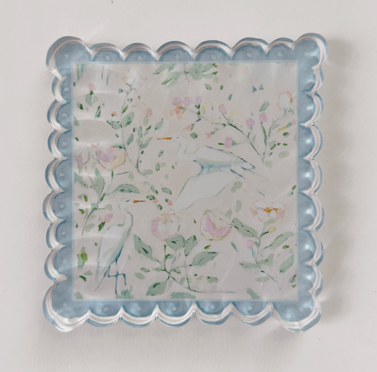Egrets on Scalloped Acrylic Art Block