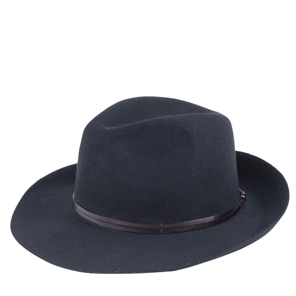 Leather Tie Felt Hat - Black