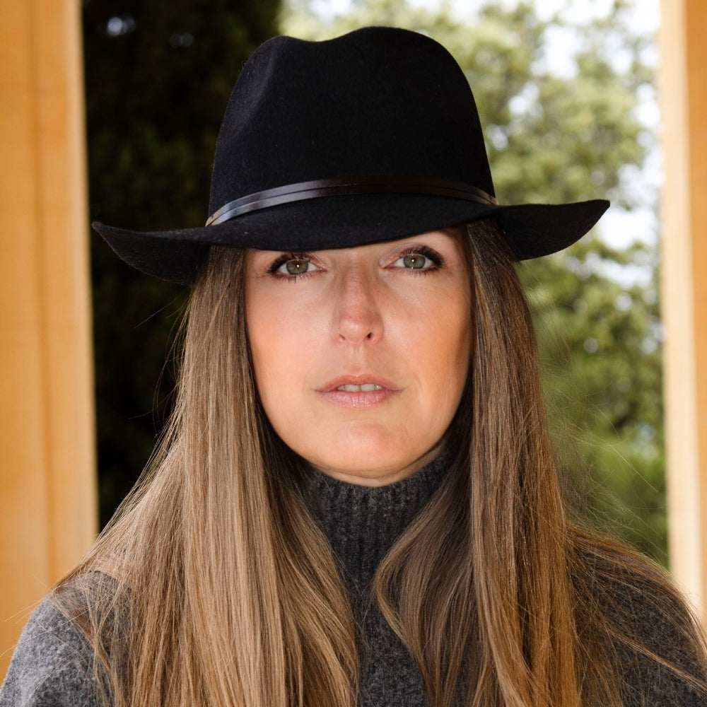 Leather Tie Felt Hat - Black