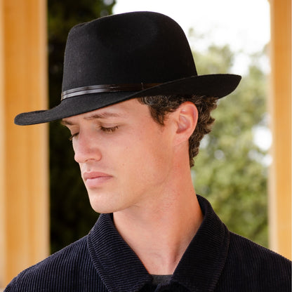 Leather Tie Felt Hat - Black