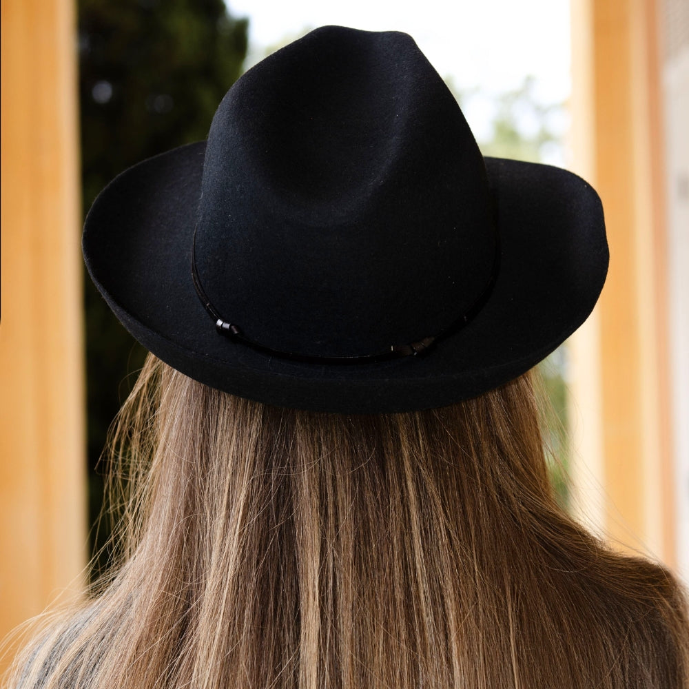 Leather Tie Felt Hat - Black
