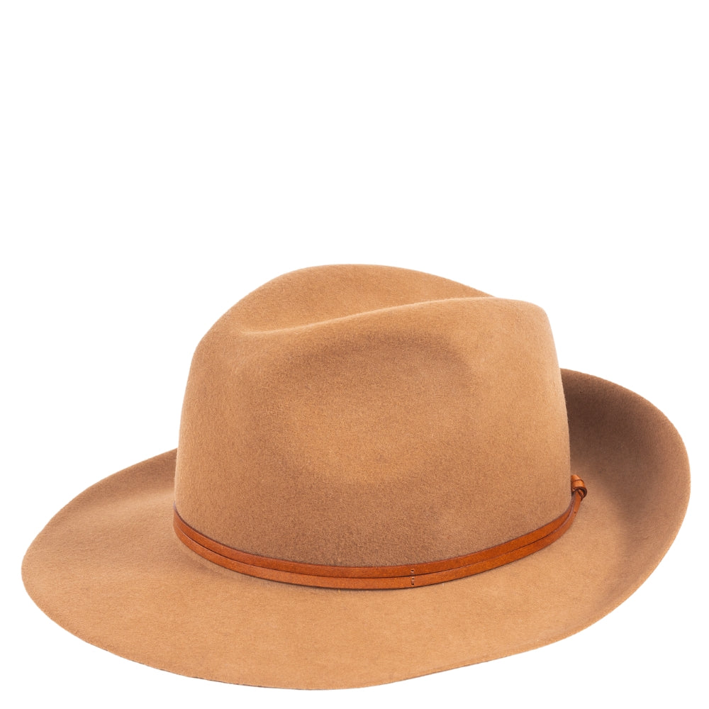 Leather Tie Felt Hat - Camel