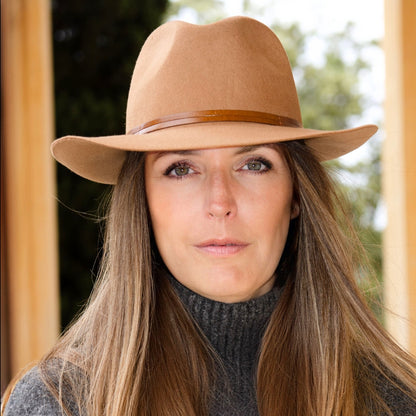 Leather Tie Felt Hat - Camel