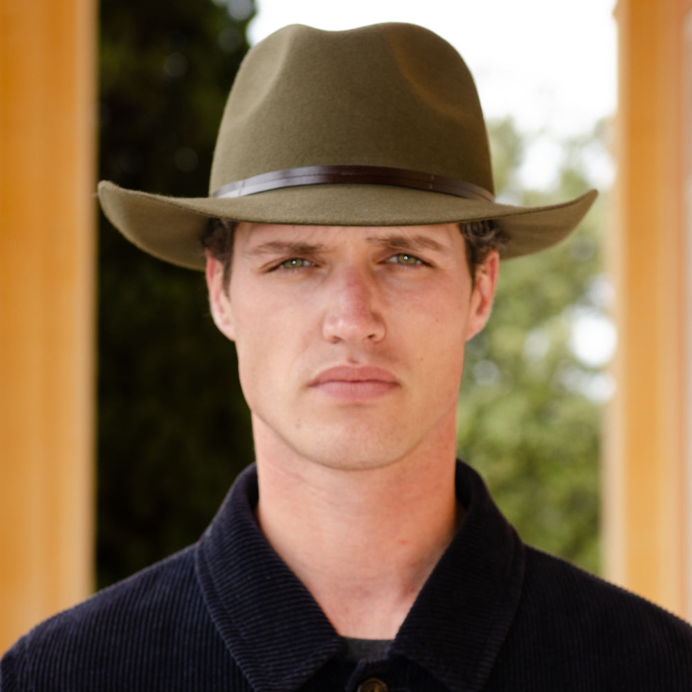 Leather Tie Felt Hat - Loden