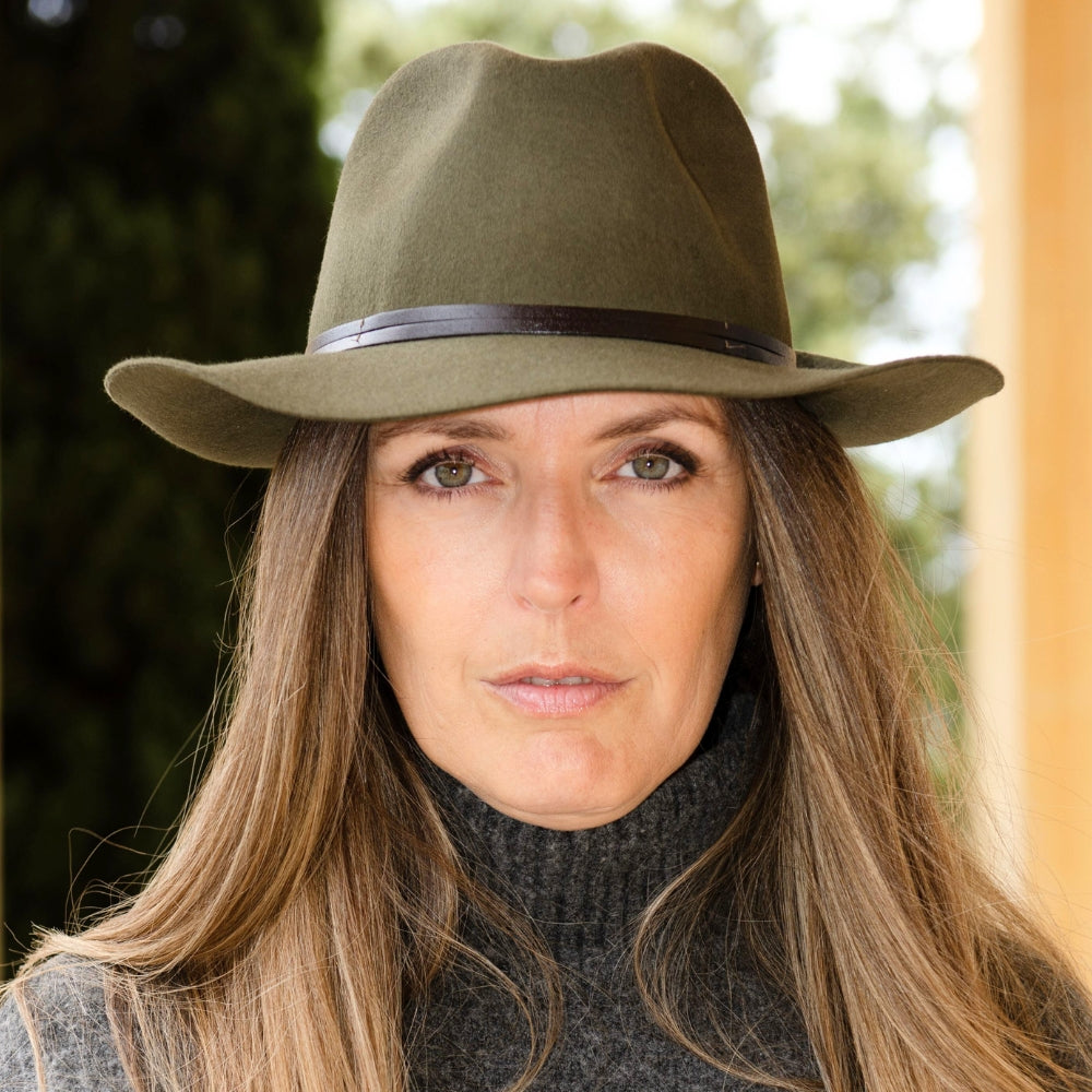 Leather Tie Felt Hat - Loden