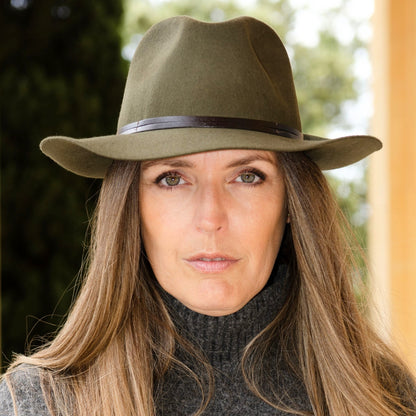 Leather Tie Felt Hat - Loden