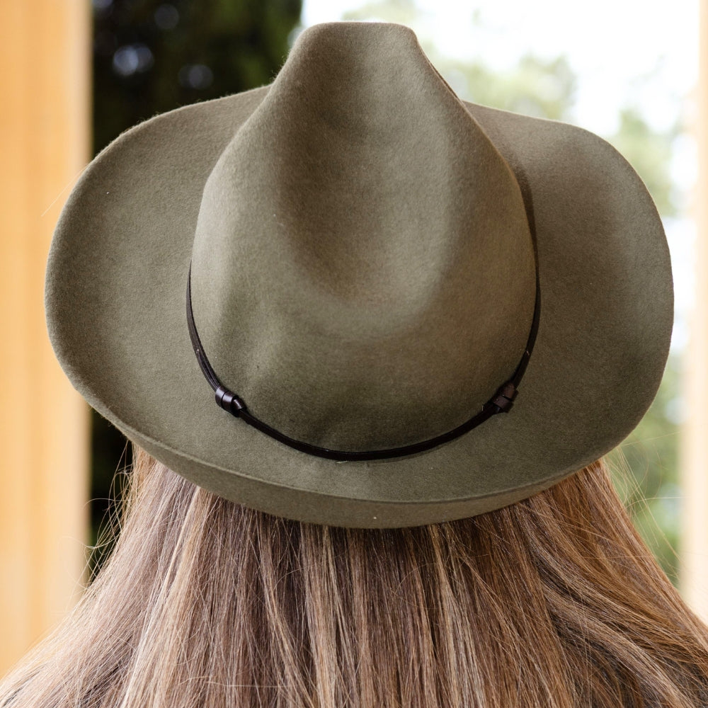 Leather Tie Felt Hat - Loden