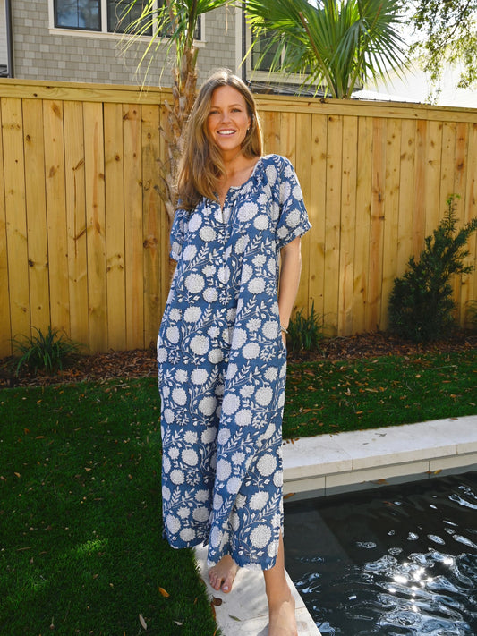 The Scotty Dress - Deep Blue Bloom