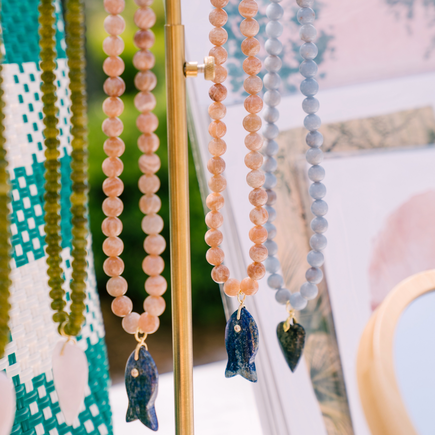 Denim Heart Beaded Necklace - Handmade Jewelry