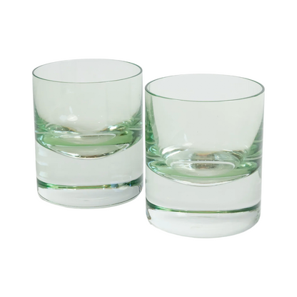 Hand-Blown Green Rocks Glasses | Set of 2