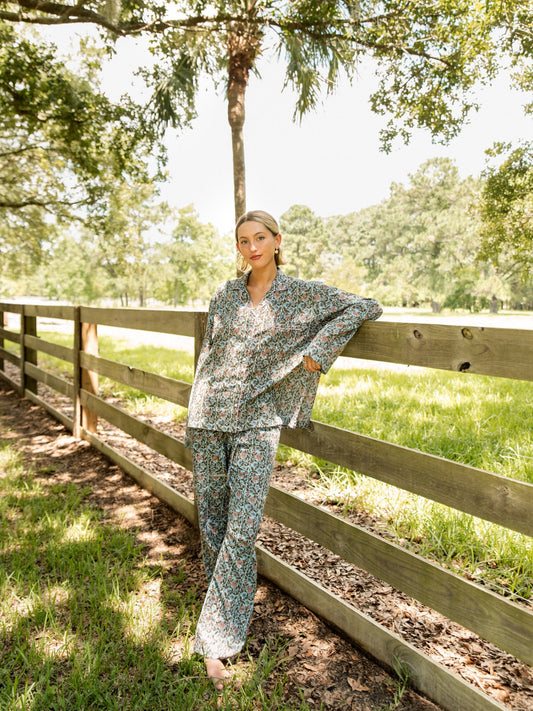 Cozy Pajama Set - Blue Woodland Bouquet