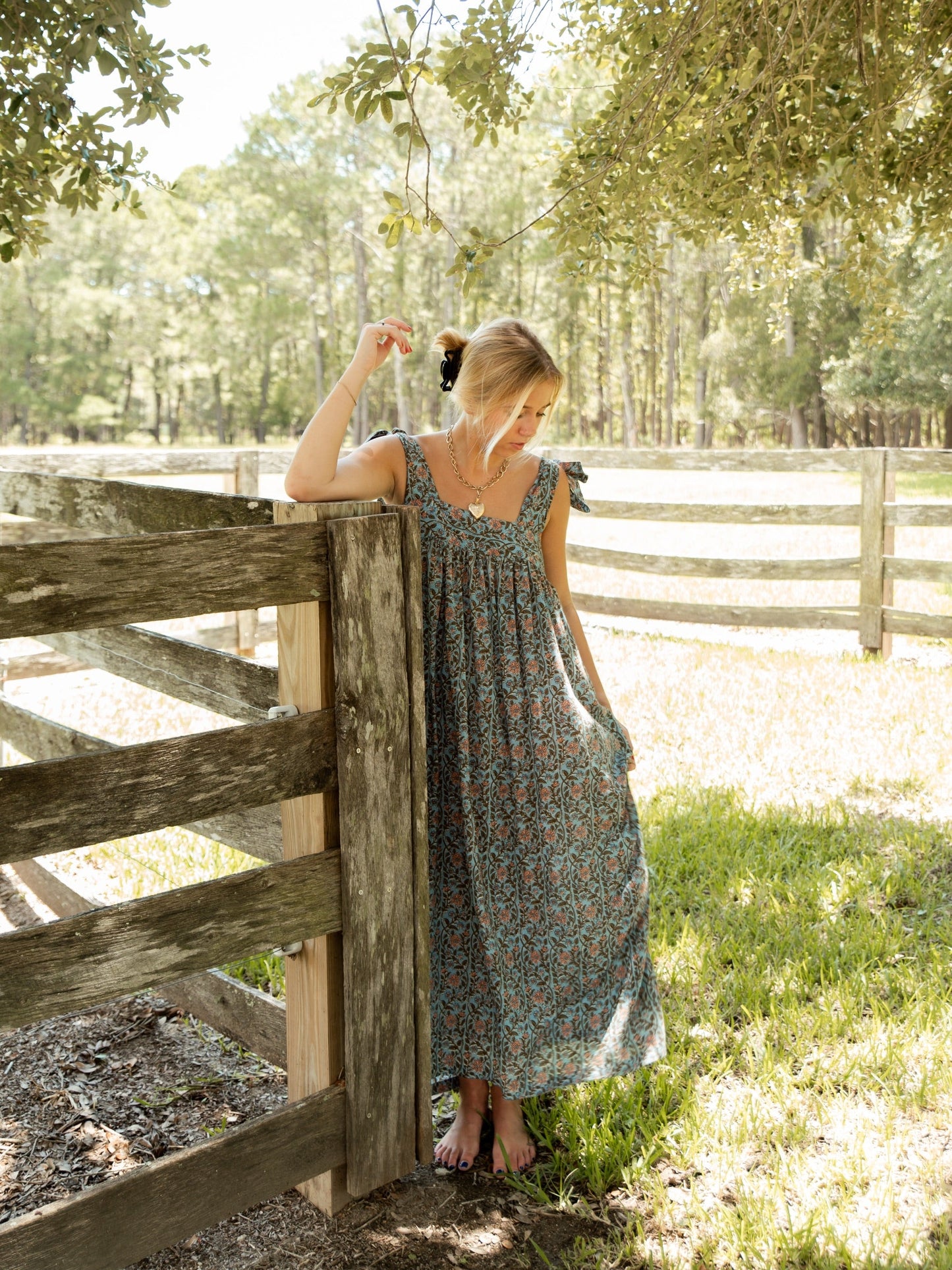 The Tie Maxi Dress - Blue Woodland Bouquet