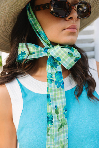 Hollyhock Sun Hat - Pink Pansy Block Print Hat Scarf