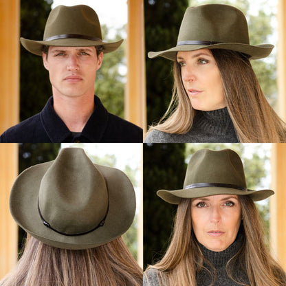 Leather Tie Felt Hat - Loden